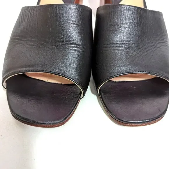 Nisolo Elizabeth Black Leather Slides Block Heel Sandals Open Toe 9.5 Preowned - Picture 9 of 13